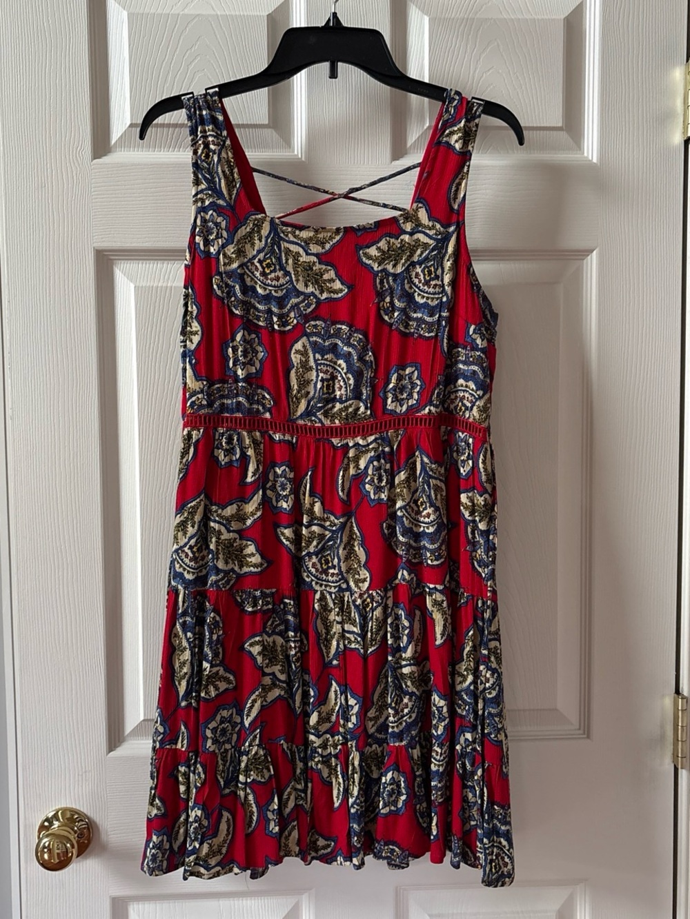 Americana Paisley Mini Dress Red Blue Boho Festival Nashville Sz S NWT - Picture 2 of 7